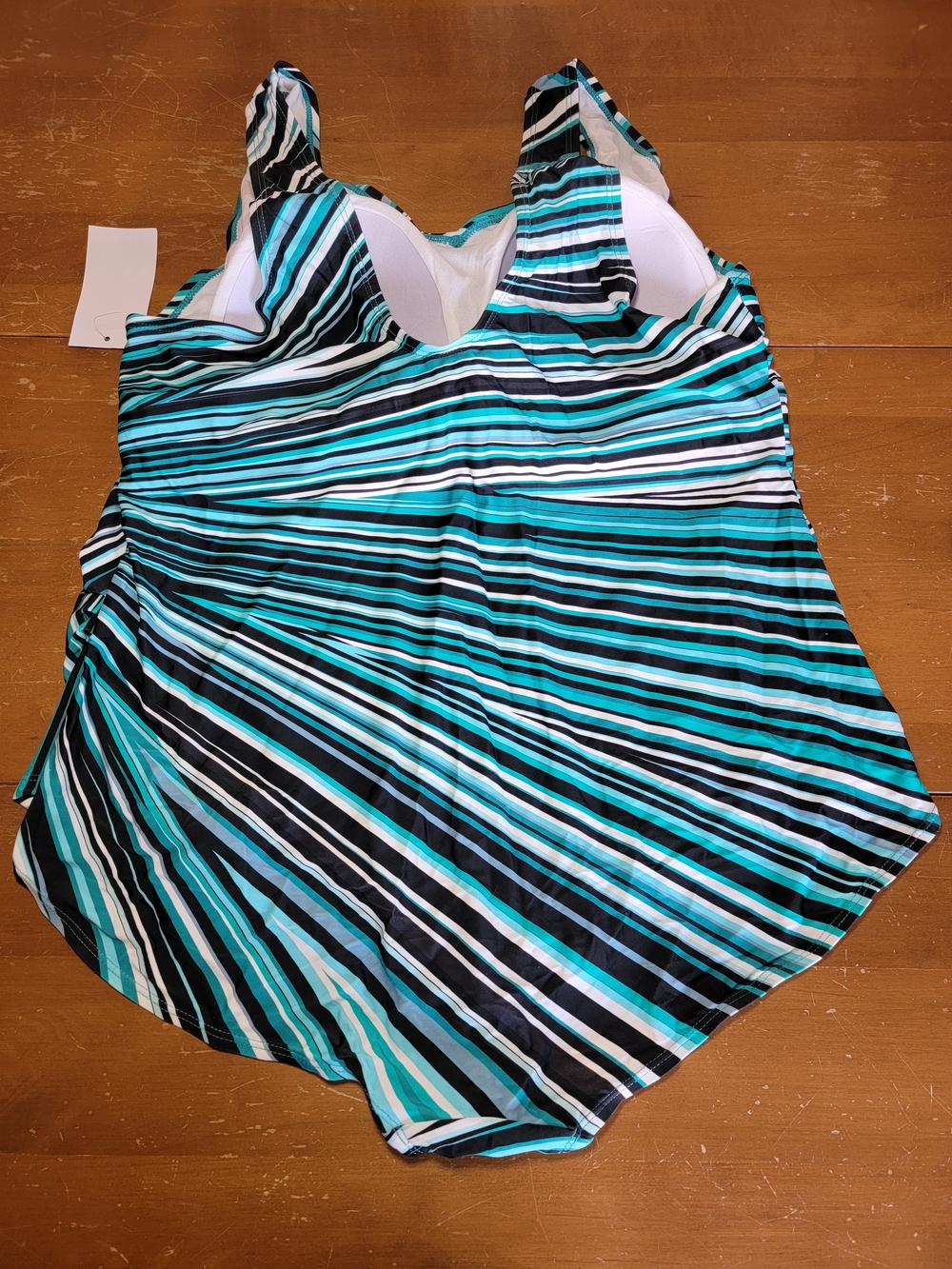 V-neck Prism Sarong Front Stylish One Piece Swimsuit Aqua & Black Sixe 3X - Picture 5 of 10